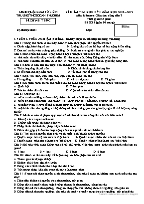 Đề kiểm tra học kỳ II môn Giáo dục công dân Lớp 7 - Đề số 2 - Năm học 2018-2019 - Trường THCS Đoàn Thị Điểm (Có đáp án)
